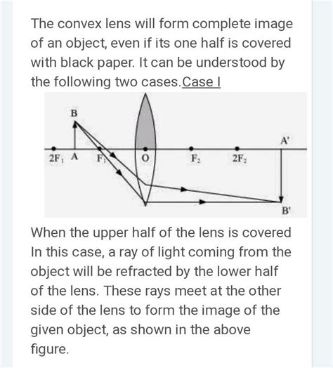 one half of a convex lens is covered with a black paper. will such a ...