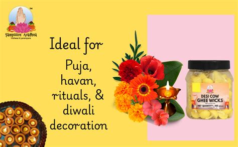 Buy Sampoorn Aradhna Desi Cow Ghee Wicks (100 Pieces), Wax Free, 30 ...