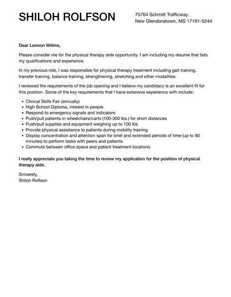 Physical Therapy Aide Cover Letter | Velvet Jobs