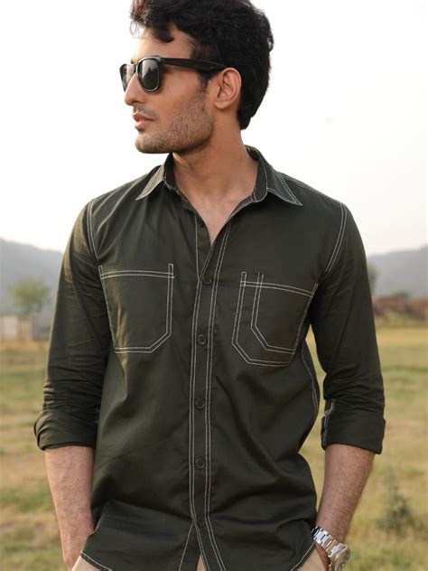 Bottle Green Contrast Stitch Shirt – P E R C H