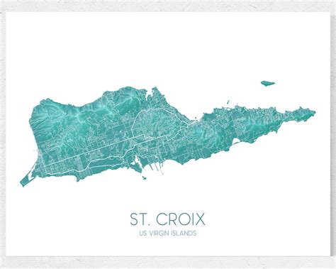 St Croix Map of St Croix USVI Print, Tropical Island of St Croix US ...