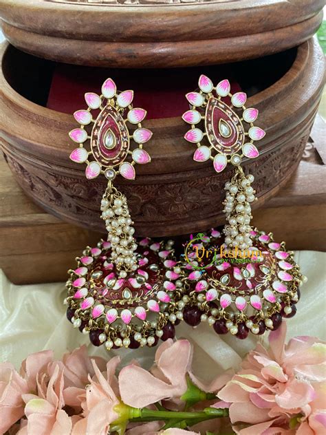 Cluster Pearl Meenakari Long Jhumkas-Maroon-G5055 – vrikshamindia