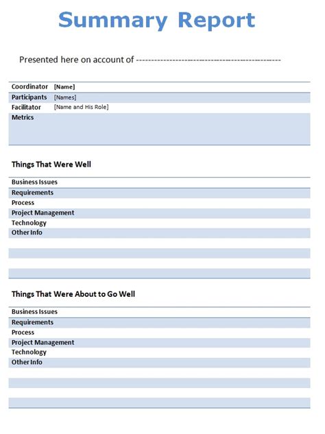 Image result for Summary Report Format