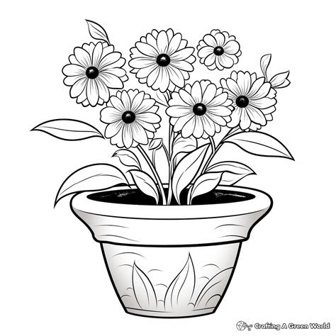 Pot Clipart Flower Coloring Plant White Drawing Clay Pages Potted ...