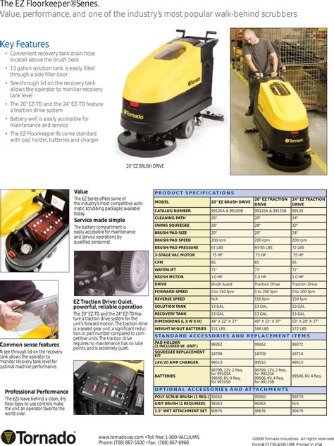 Tornado ez floorkeeper walk behind floor scrubber brochure specifications