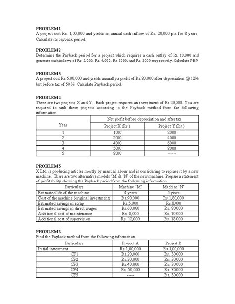 Payback Period Problems - PROBLEM 1 A project cost Rs. 1,00,000 and ...