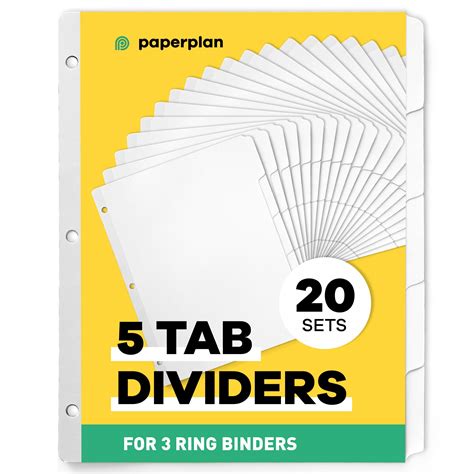 Buy 3 Ring Binder Dividers with Tabs - (20 Sets) x 5 Tab Dividers for 3 ...