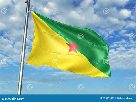 French Guiana Flag Waving with Sky on Background Realistic 3d ...