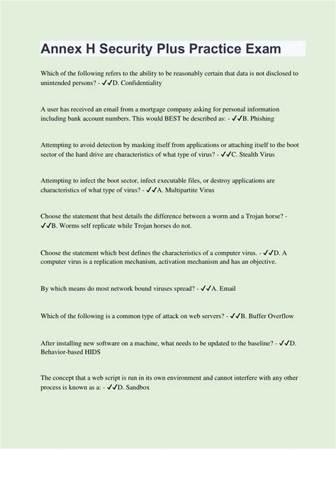Annex H Security Plus Practice Exam | 70 Questions with 100% Correct ...