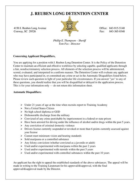 SC J. Reuben Long Detention Center Application Packet - Horry County ...