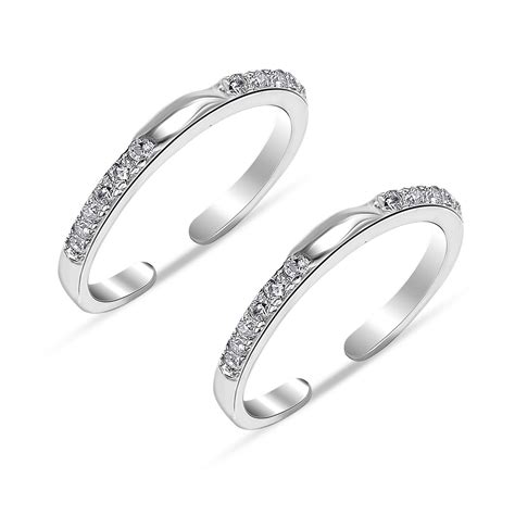 Buy 925 Sterling Silver Cubic Zirconia Fancy Adjustable Leaf Toe Ring ...