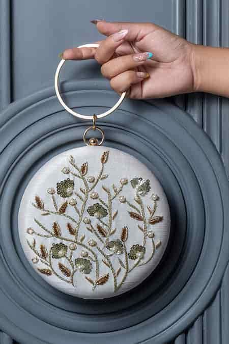 Buy White Zari, Sequins, Pearls Falaq And Embroidered Clutch by The Tan ...