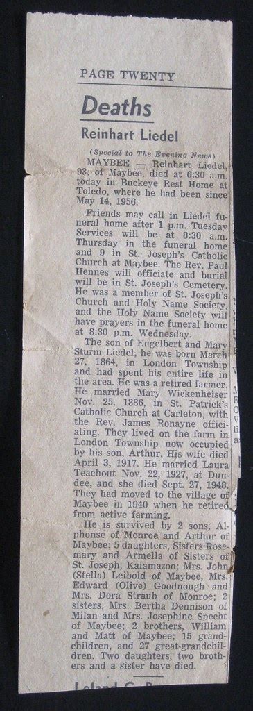 Rhinehart Liedel Obituary | "Monroe Evening News," Monroe, M… | Flickr