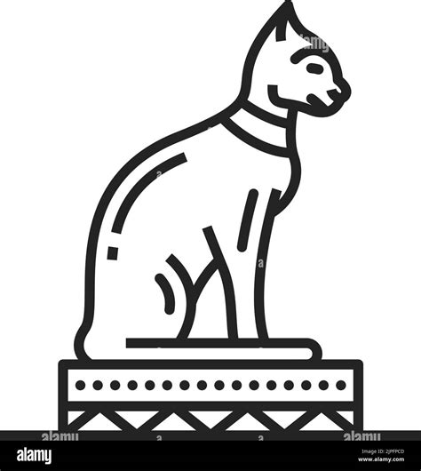 Egypt cat goddess Bastet isolated outline vector icon, ancient Egyptian ...