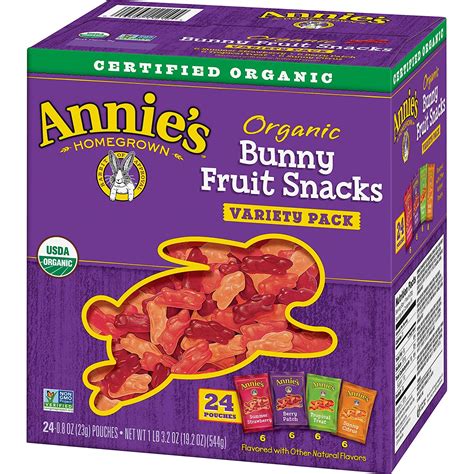 Annie's Organic Bunny Fruit Snacks, Variety Pack, 24 Pouches, 0.8 oz ...