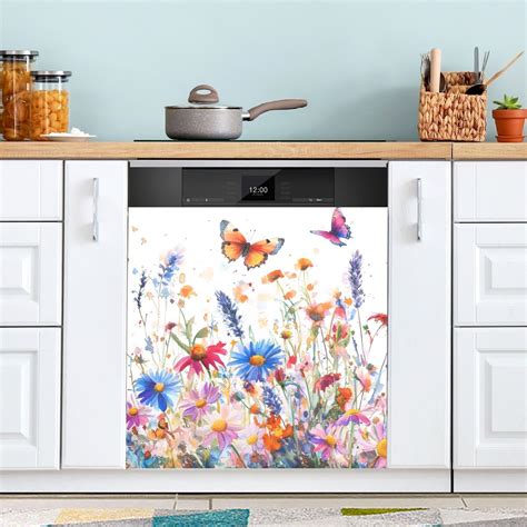 Amazon.com: MAOBLYR Flower Magnetic Dishwasher Cover Reusable Trimmable ...