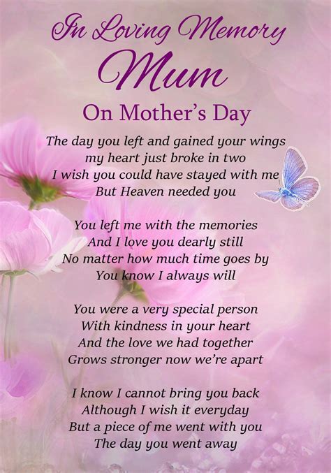 in Loving Memory Mum On Mother's Day Memorial Graveside Funeral Poem ...