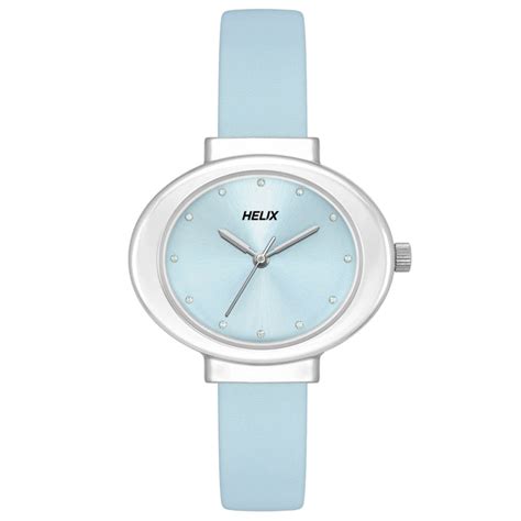 Helix By Timex Blue Oval Analog Leather Watch Women -TW039HL05