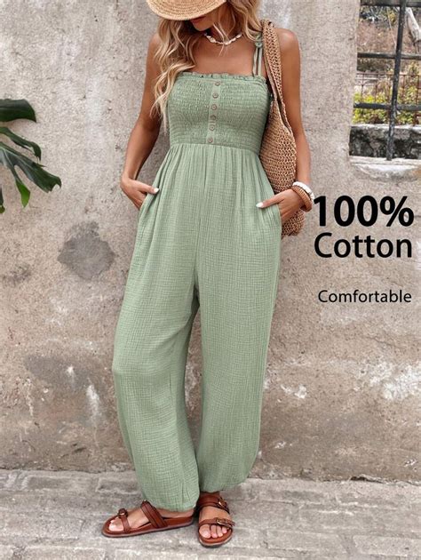 SHEIN LUNE Women's Casual Solid Color Sleeveless Jumpsuit For Spring ...