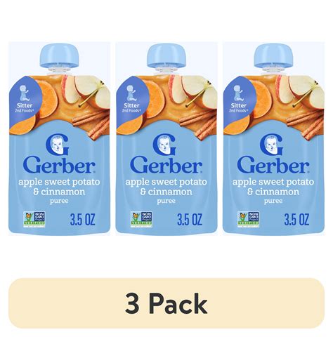 (3 pack) Gerber Stage 2 Baby Food, Apple Sweet Potato Cinnamon Puree Pouch 3.5 oz - Walmart.com