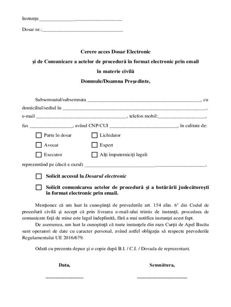Romania Civil Case Electronic Access Request - Blank Fillable Template ...