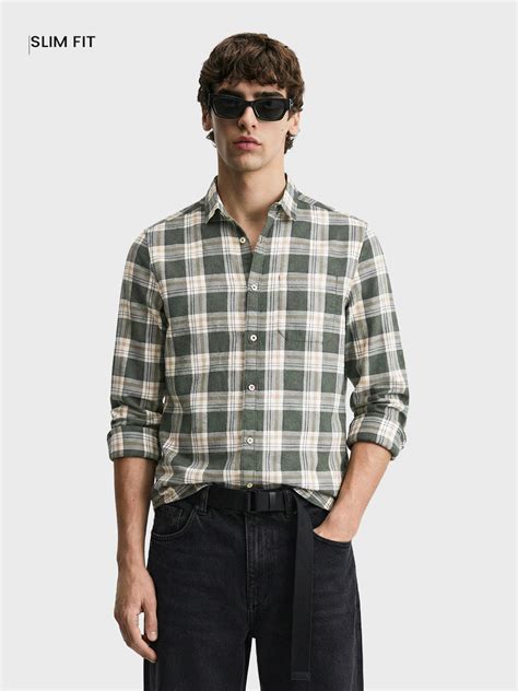 Men's Green Slim Fit Checkered Casual Shirt – TIGC