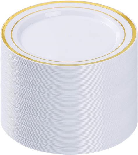 Amazon.com | BESTVIP 100PCS Gold Plastic Plates, 10.25 Inch Disposable ...
