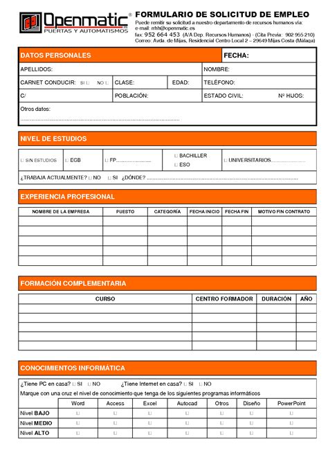 Solicitud De Empleo Como Llenar Ejemplos Y Formatos Excel Word Pdf ...