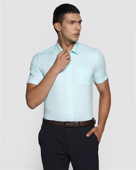 Formal Half Sleeve Aqua Textured Shirt - String
