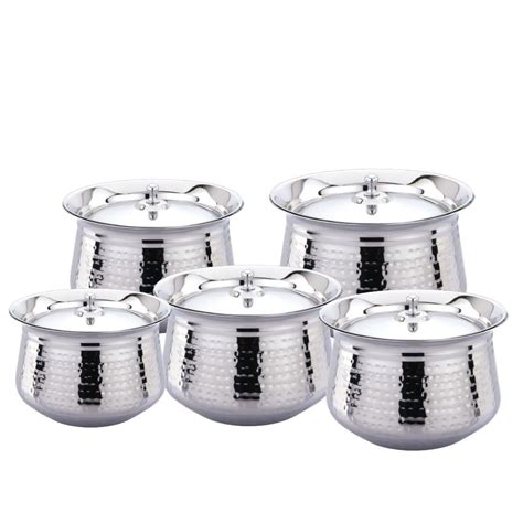 Buy RARE Stainless Steel Hammered Handi Set with Lid for Kitchen, Set ...