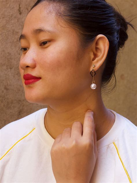 Silver Plated Rhombus Design Stud Hanging Chain With Pearls Drop Earri ...