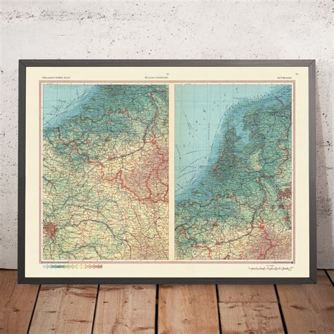 Old Map of Belgium, Luxembourg & Netherlands, 1967: Boundaries, Physic ...