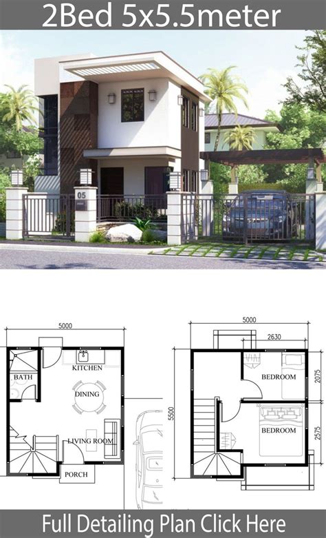 Small Home Design Plan 5x5.5m with 2 Bedrooms - Home Design with ...
