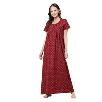 Buy Sweet Dreams Women Red All Over Print Short Sleeves Maxi Nightdress ...