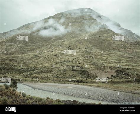 Landscape in the Andean highlands, Mantaro River, Curipata, Peru Stock ...