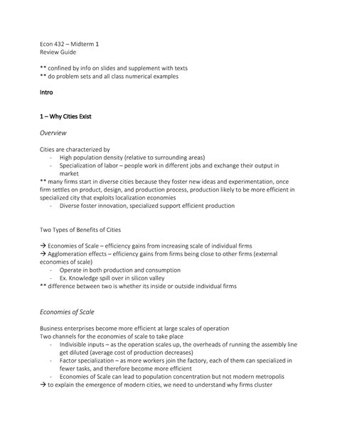 Econ 432 Midterm 1 Review Guide - Studocu