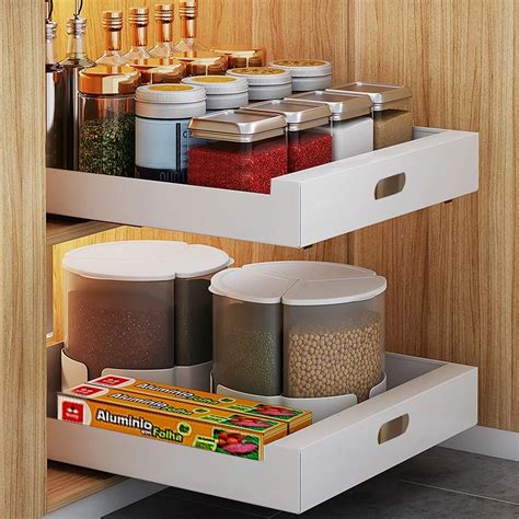 2 Pack Pull Out Cabinet Organizer Adhesive, Pull Out Drawers for ...