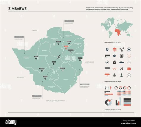 Vector map of Zimbabwe. High detailed country map with division, cities and capital Harare ...