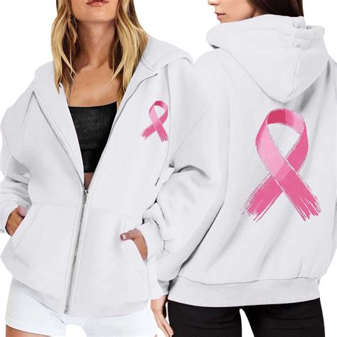 Breast Cancer Awareness Hoodies for Women 2025 Long Sleeve Zip Up ...
