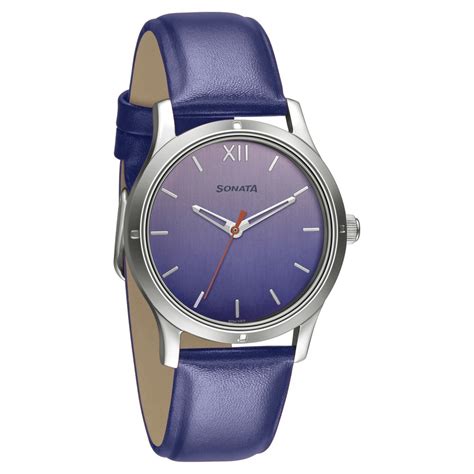 Buy Online Sonata Women of Steel Blue Dial Leather Strap Watch for ...