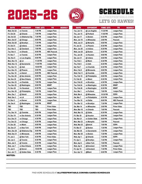 2025-26 Atlanta Hawks Schedule – Free Printable