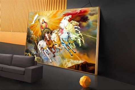Surya Dev chariot 7 running horse Vastu painting on canvas 01L