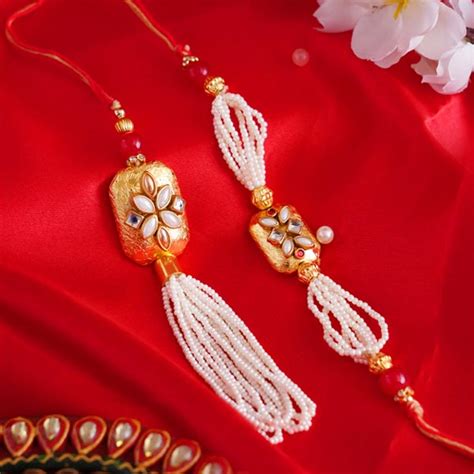 Send Kundan and Pearl Bhaiya Bhabhi Rakhi Online