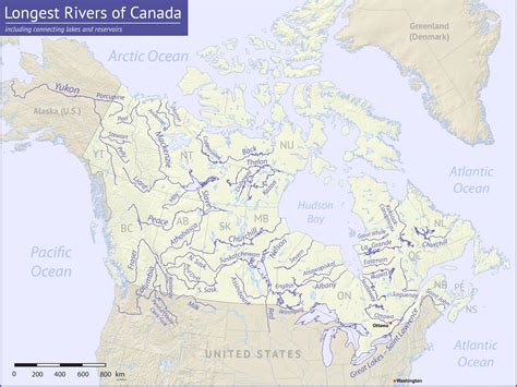 Geographical map of Canada: topography and physical features of Canada