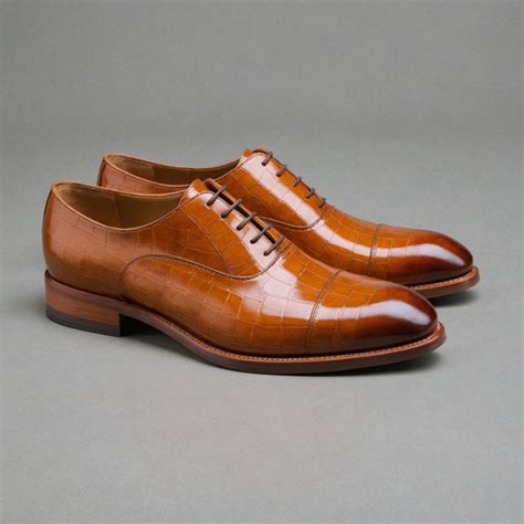 Tan Croc Print Leather Woodford Balmoral Toe Cap Oxfords - Formal Shoe ...