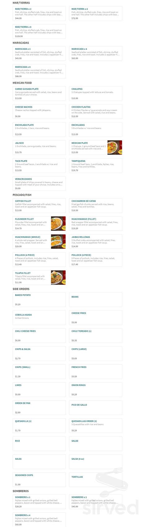 Menu for Casa De Marisco in Weslaco, TX | Sirved