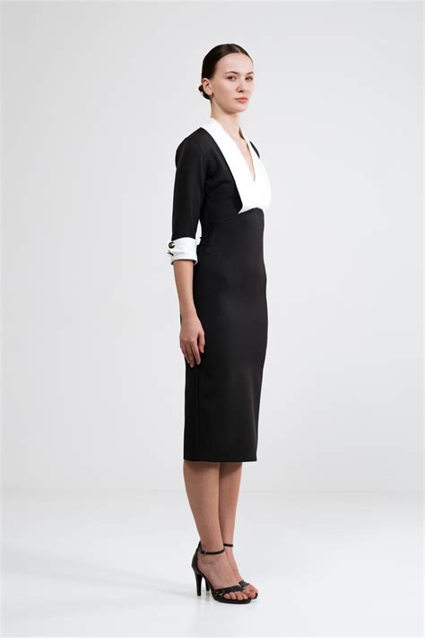 BLACK BODYCON DRESS WITH CONTRAST PANELLING – Sotbella