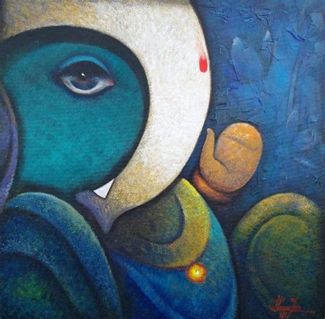 "Vignharta": Blue Acrylic Painting (24x24) by Ram Onkar | ArtZolo.com