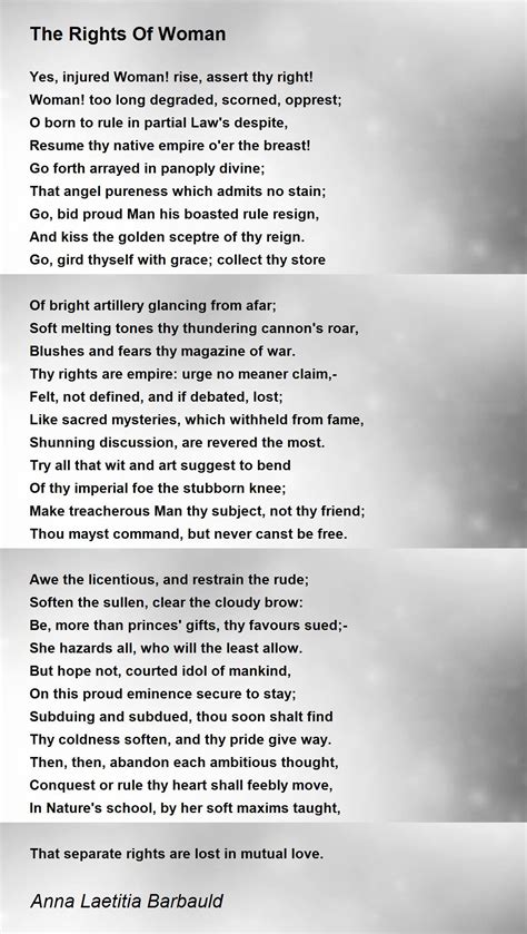 The Rights Of Woman Poem by Anna Laetitia Barbauld - Poem Hunter