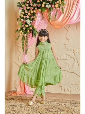 Buy MASTARANG Girls Green Embroidered Sequined Kurta with Dhoti ...